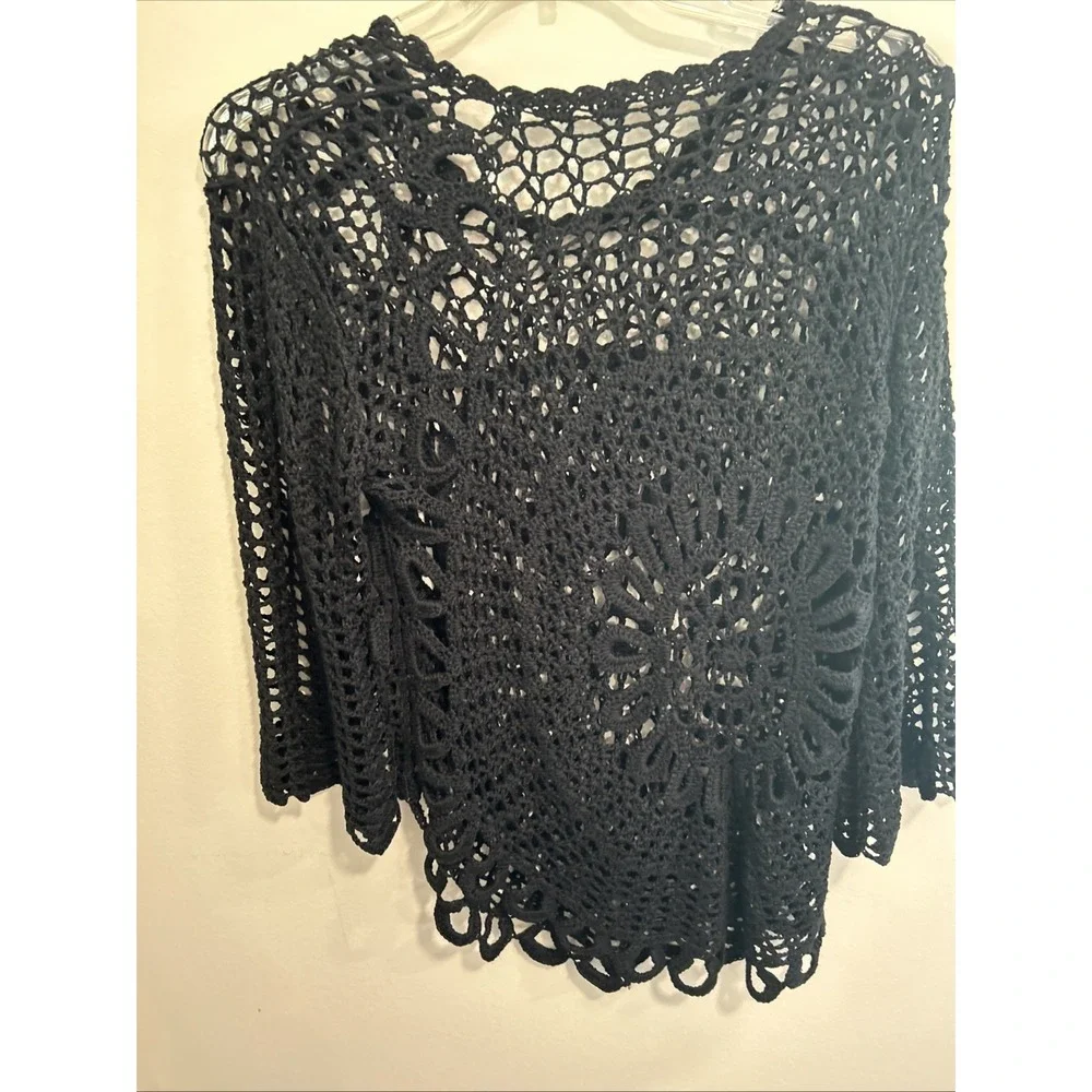 Women's XL Black Open Crochet‎ Top Swim